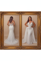NIL Champagne princess lace wedding dress with sweetheart neckline, cathedral train, side view, P109 image 2
