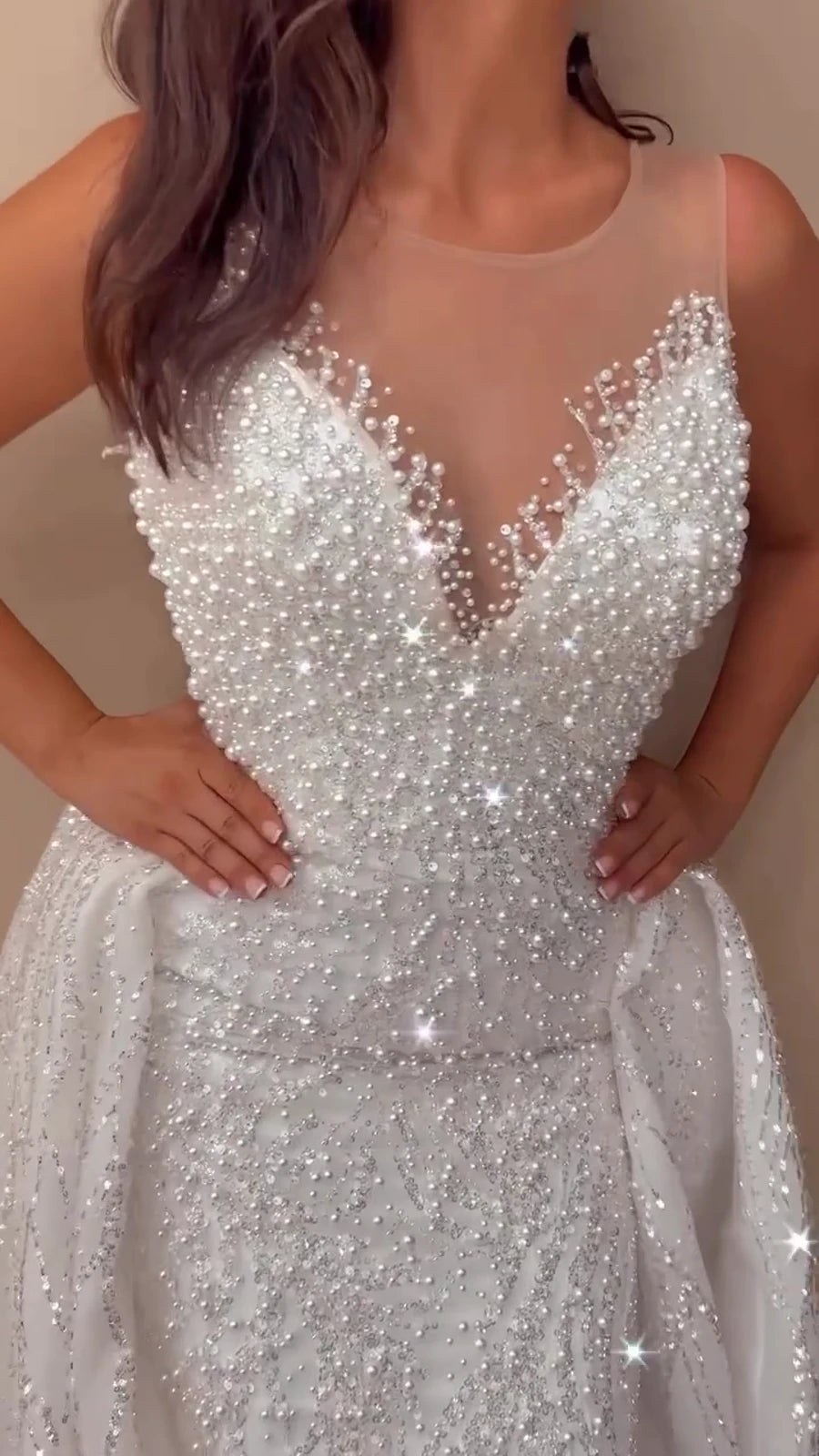 NIL Champagne princess lace wedding dress with sweetheart neckline, cathedral train, cathedral train detail, P109 image 5