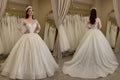 NIL Champagne princess lace wedding dress with sweetheart neckline, cathedral train, side view, P110 image 2