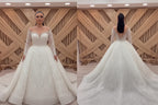 NIL Light Cream princess lace wedding dress with sweetheart neckline, cathedral train, front full view, P111 image 1
