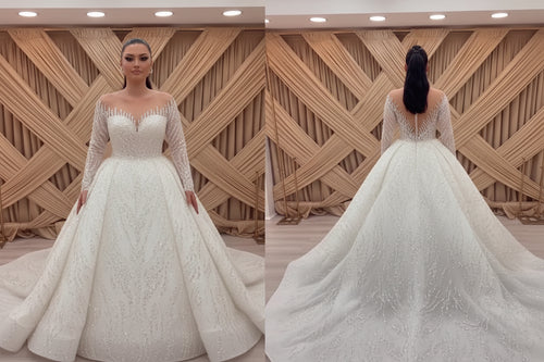 NIL Light Cream princess lace wedding dress with sweetheart neckline, cathedral train, front full view, P111 image 1
