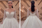 NIL Light Cream princess lace wedding dress with sweetheart neckline, cathedral train, side view, P111 image 2
