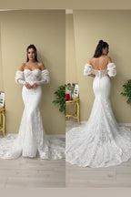 NIL-112 – Silver White Principessa pizzo abito da sposa con scollatura a cuore e strascico cattedrale