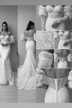 NIL-112 – Silver White Principessa pizzo abito da sposa con scollatura a cuore e strascico cattedrale