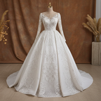 Crystal Beaded Long Sleeve Luxury Ball Gown