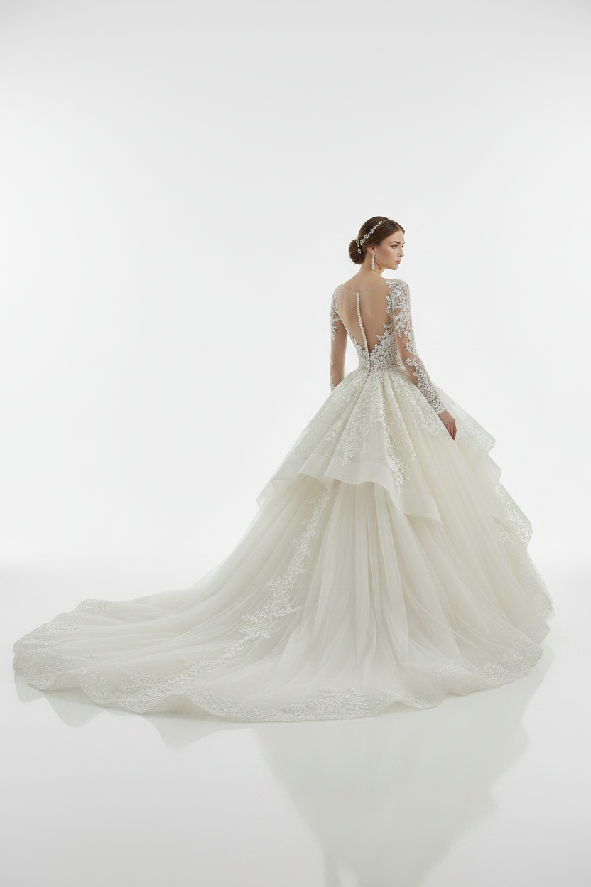 NIL-129-SOFT-IVORY-PRINCESS-BALL-GOWN-WEDDING-DRESS-HAUTE-COUTURE-ILLUSION-NECKLINE-CRYSTAL-STRAP-ULTRA-CRYSTAL-EMBROIDERY-NATURAL-WAIST-ROYAL-TRAIN-HAUTE-COUTURE--GULF-LUXURY-FRONT-VIEW