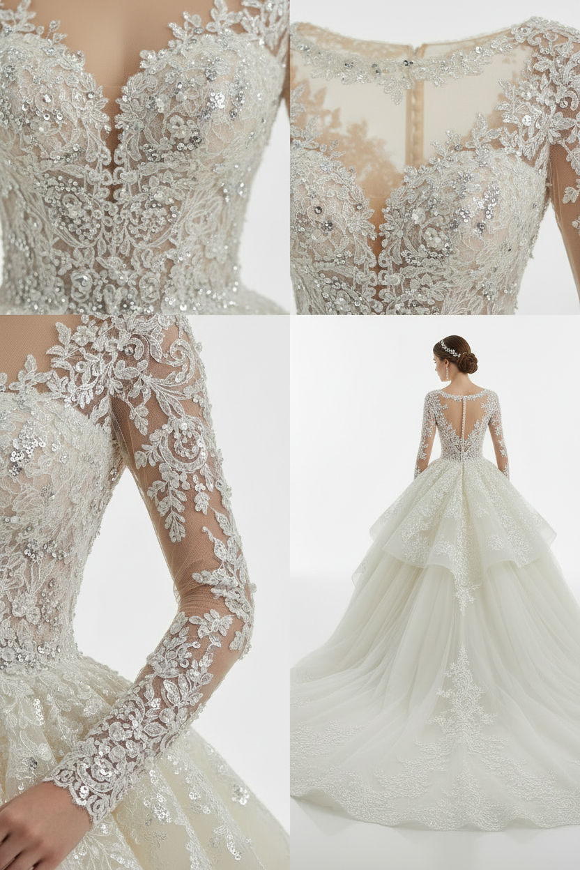 NIL-133-SOFT-IVORY-PRINCESS-BALL-GOWN-WEDDING-DRESS-SEQUIN-LACE-BATEAU-NECKLINE-LONG-SLEEVE-SEQUIN-CRYSTAL-EMBROIDERY-NATURAL-WAIST-CATHEDRAL-TRAIN-GLAMOUR-ROYAL--GULF-MODEST-FRONT-VIEW