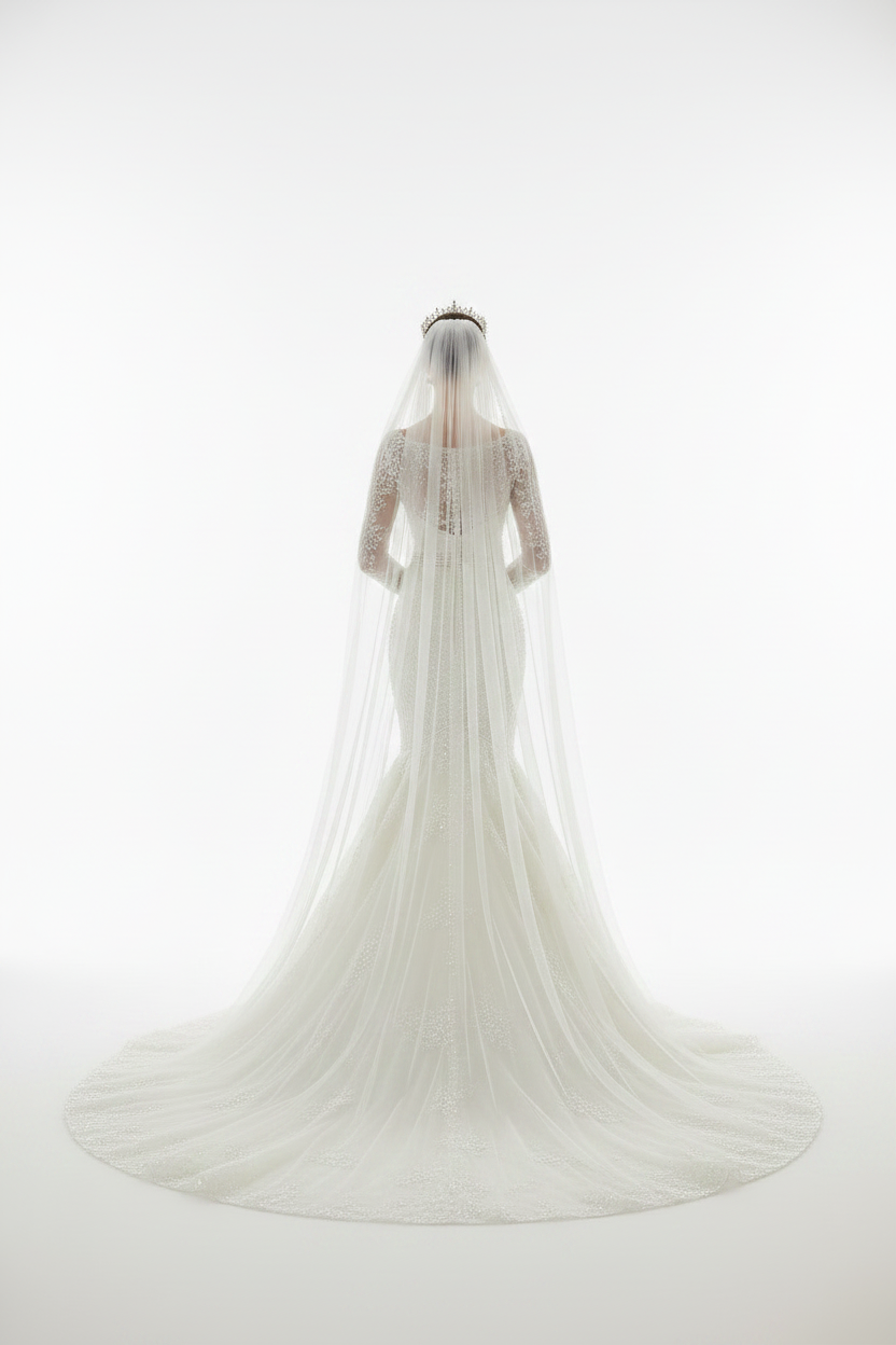 NIL-137-DOUX-IVOIRE-ROBE-DE-MARIÉE-SIRÈNE-DENTELLE-PERLÉE-COL-BATEAU-MANCHES-LONGUES-BRODERIE-MAIN-PERLÉE-TAILLE-AJUSTÉE-TRAÎNE-ROYALE-VINTAGE-ROMANTIQUE-GOLFE-PUDEUR-VUE-DE-FACE