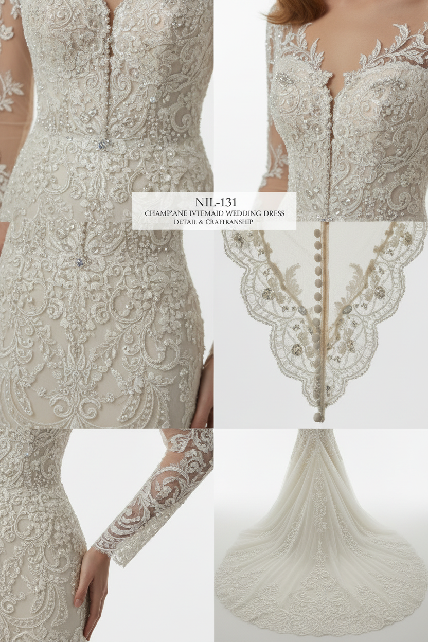 NIL-131-CHAMPAGNE-IVORY-MERMAID-WEDDING-DRESS-BEADED-LACE-V-NECKLINE-LONG-SLEEVE-CRYSTAL-PEARL-EMBROIDERY-FITTED-WAIST-ROYAL-TRAIN-COUTURE-LUXURY--GULF-MODEST-FRONT-VIEW