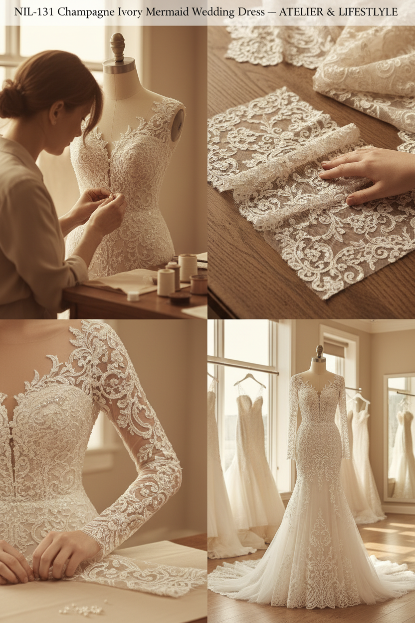 NIL-131-CHAMPAGNE-IVORY-MERMAID-WEDDING-DRESS-BEADED-LACE-V-NECKLINE-LONG-SLEEVE-CRYSTAL-PEARL-EMBROIDERY-FITTED-WAIST-ROYAL-TRAIN-COUTURE-LUXURY--GULF-MODEST-FRONT-VIEW