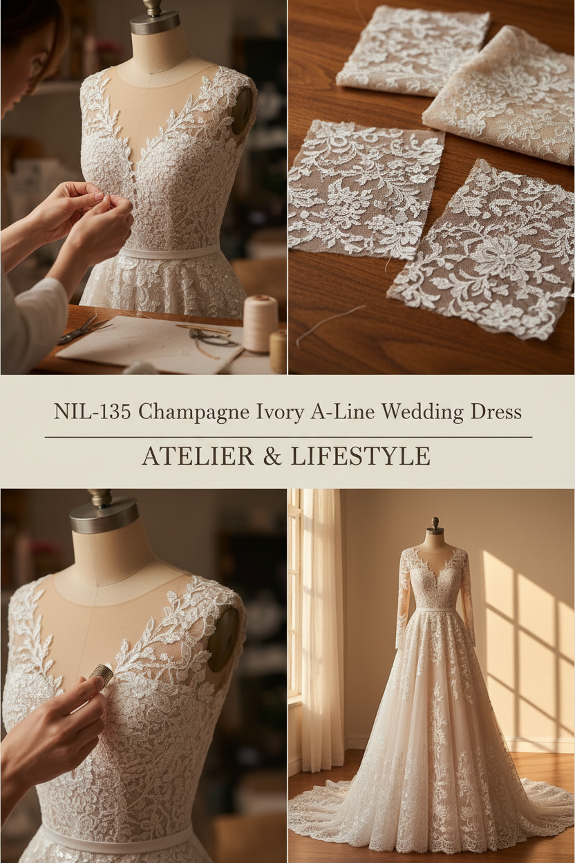 NIL-135-CHAMPAGNE-IVORY-A-LINE-WEDDING-DRESS-BEADED-LACE-HIGH-NECKLINE-LONG-SLEEVE-CRYSTAL-PEARL-EMBROIDERY-NATURAL-WAIST-ROYAL-TRAIN-TIMELESS-MODEST--GULF-HIJAB-FRIENDLY-FRONT-VIEW