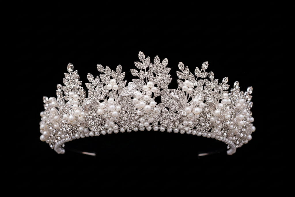 Bonnie Zircon Pearl Bridal Tiara - Product Shot