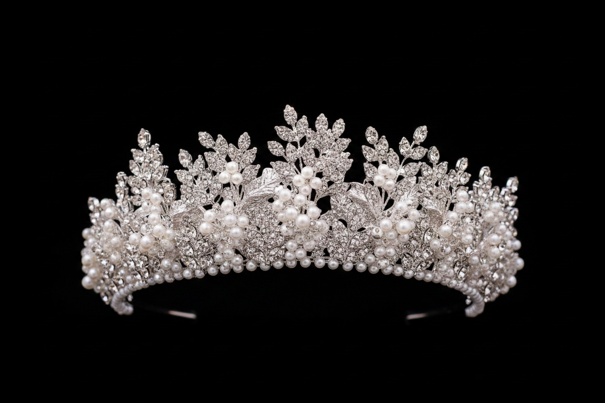 Bonnie Zircon Pearl Bridal Tiara - Product Shot