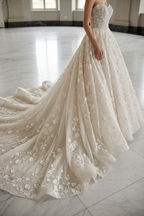 NIL Champagne princess lace wedding dress skirt volume cathedral train detail NNC104