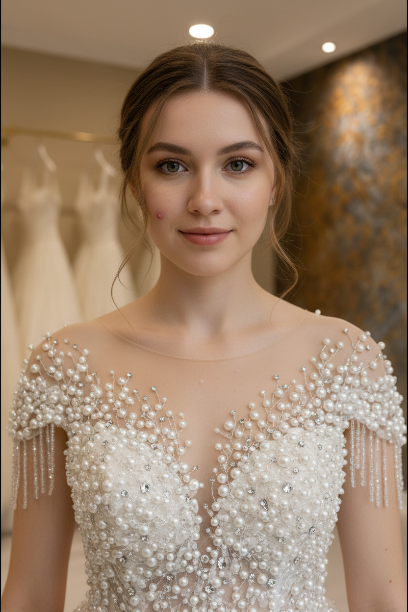 NIL-263 3D Pearl Branch Ballgown - Pearl & Crystal Bodice Detail