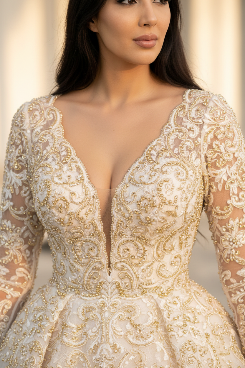 NIL-094 Ivory Trumpet Couture Gown – Detail View