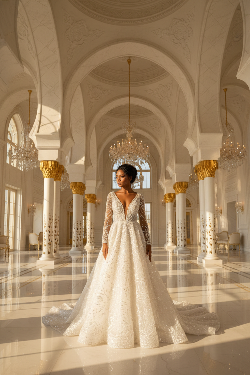 NIL-112 Pearl White A-Line Wedding Dress – Editorial View