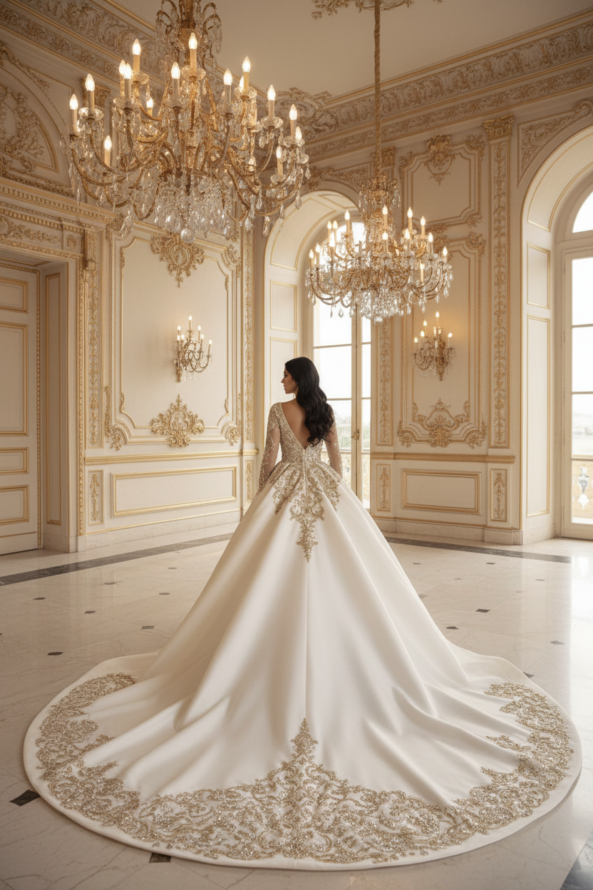 NIL-090 Royal Ivory Princess Ball Gown – Back View