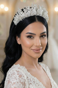 Bonnie Zircon Pearl Bridal Tiara - Bride Portrait