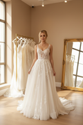 NIL-039 Romantic A-Line Lace Gown – Front View