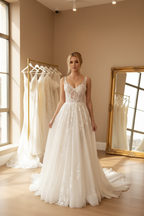 NIL-039 Romantic A-Line Lace Gown – Front View