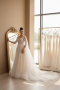 NIL-047 Royal Cape Sleeve Gown – Corner/Diagonal View