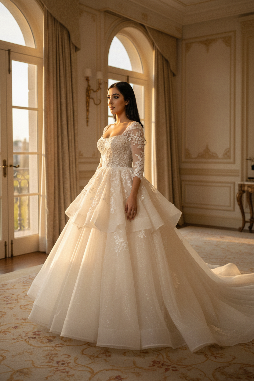 NIL-093 Off White Ball Gown Modest Bridal Dress – Side View