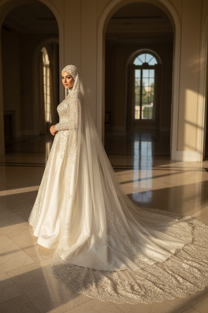 NIL Wedding Dress NNC011 - Veil and Cathedral Train Detail