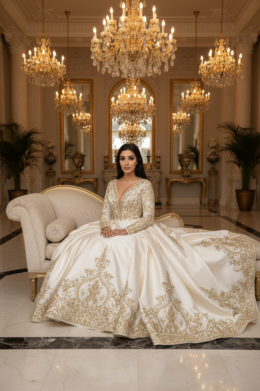 NIL-090 Royal Ivory Princess Ball Gown – Seated Pose