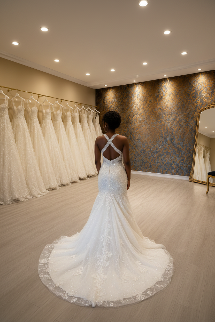NIL-261 Crystal Cross-Strap Ballgown - Back View