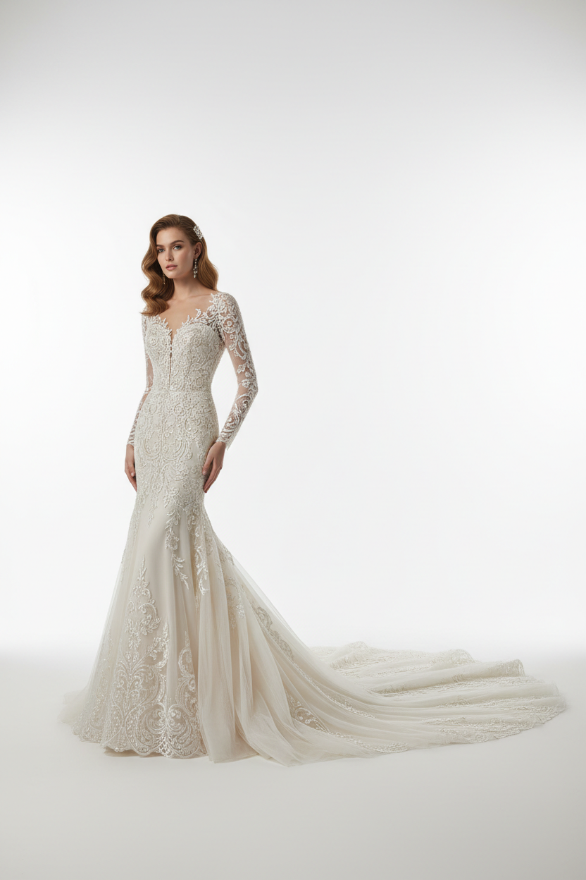 NIL-131 Champagne Ivory Mermaid Wedding Dress