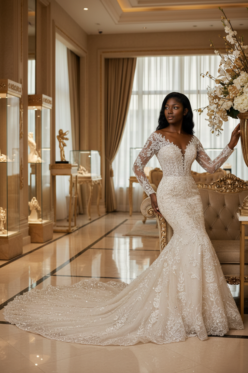 NIL-122 luxury Gulf bridal editorial mermaid wedding dress by NIL Wedding Dress