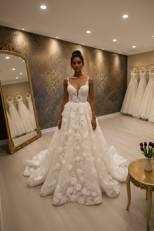 NIL-056 3D Floral Fairytale Bridal Gown – Front View