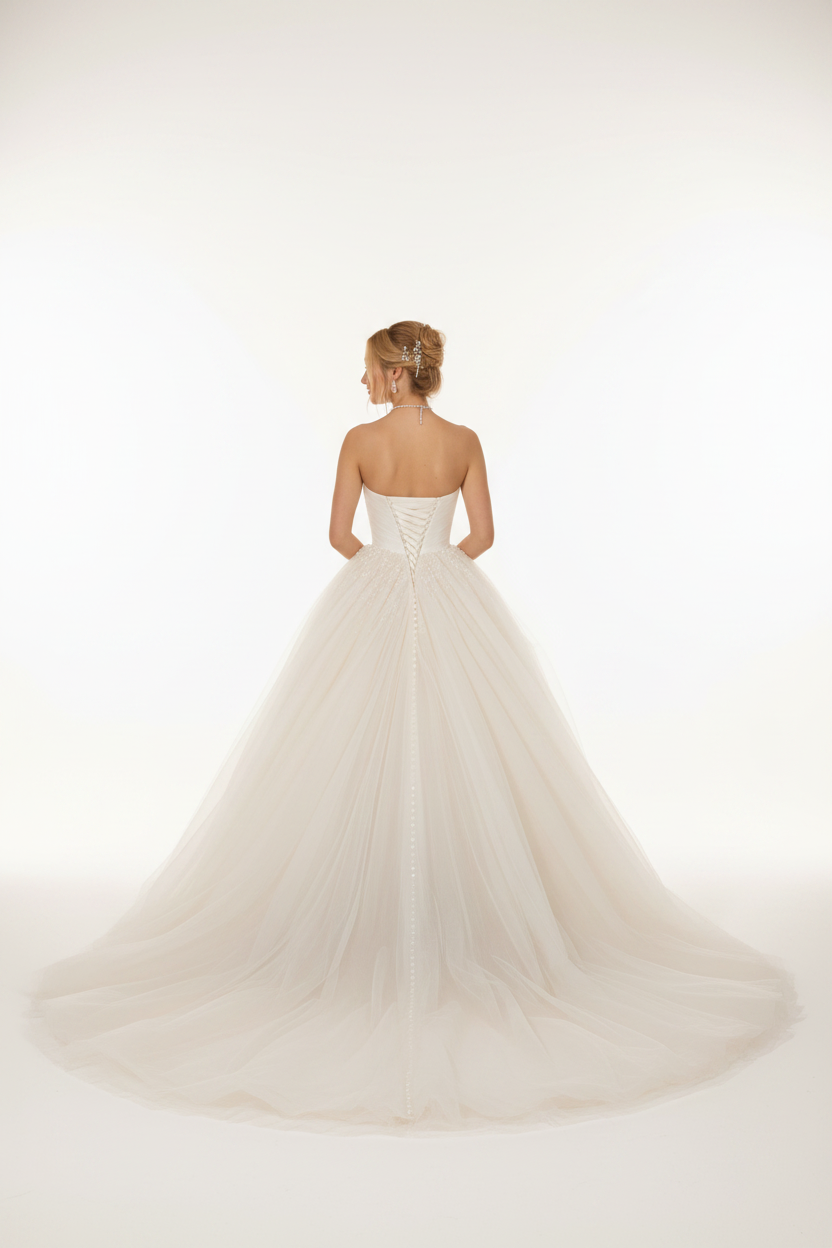 NIL-110 Soft Ivory Princess Ball Gown – Back View