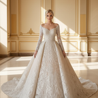 NIL-006 marfim suave Princesa Linha A modesto vestido – vista frontal