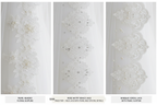 Three pearl lace edge options: Floral Guipure, Rose Venice, Baroque Scroll