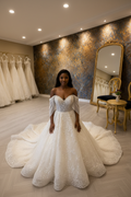 NIL-194 Cream Crystal Beaded Ball Gown – From Above – M5