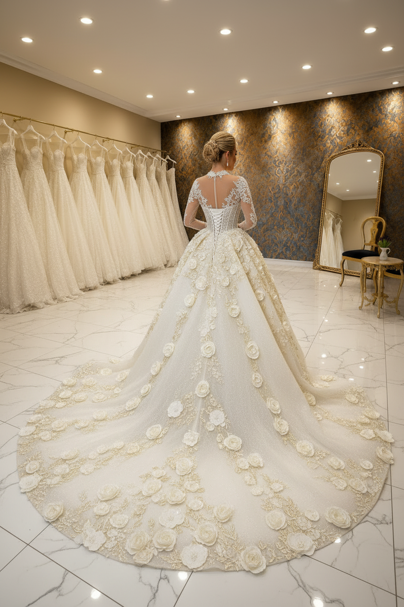 NIL-028 Off White Ivory Royal Princess Ball Gown – Back View