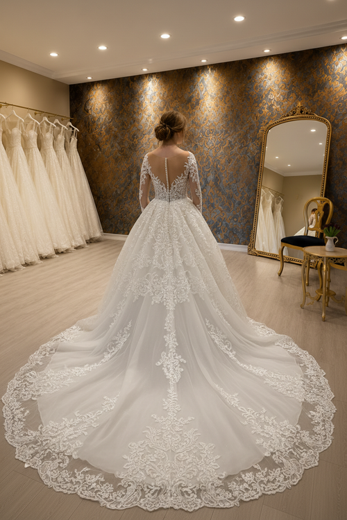 NIL-262 3D Lace Applique Ballgown - Back View