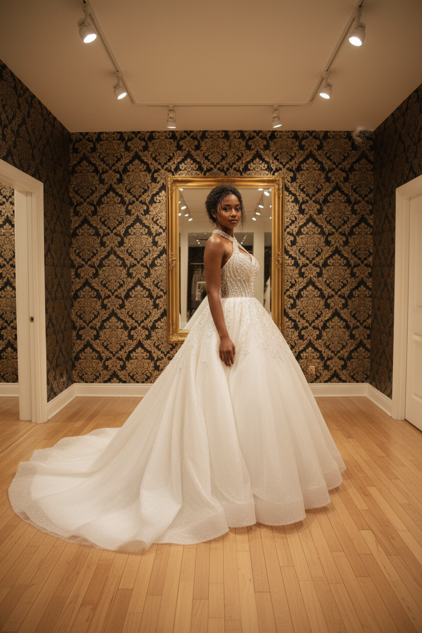 NIL-260 Crystal Cross-Strap Ballgown - 3/4 Diagonal View