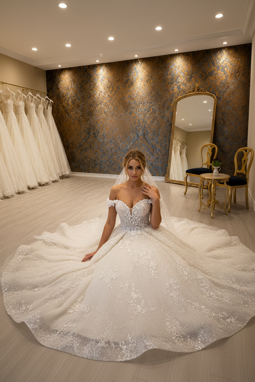 NIL-250 Off-Shoulder Lace Ball Gown – Creative Floor Pose