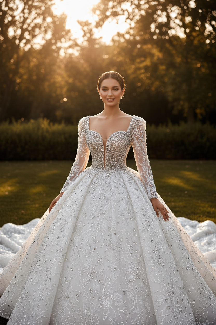 NIL Wedding Dress NNC096 Princess Lace Sweetheart Neckline Cathedral Train - Main Showcase
