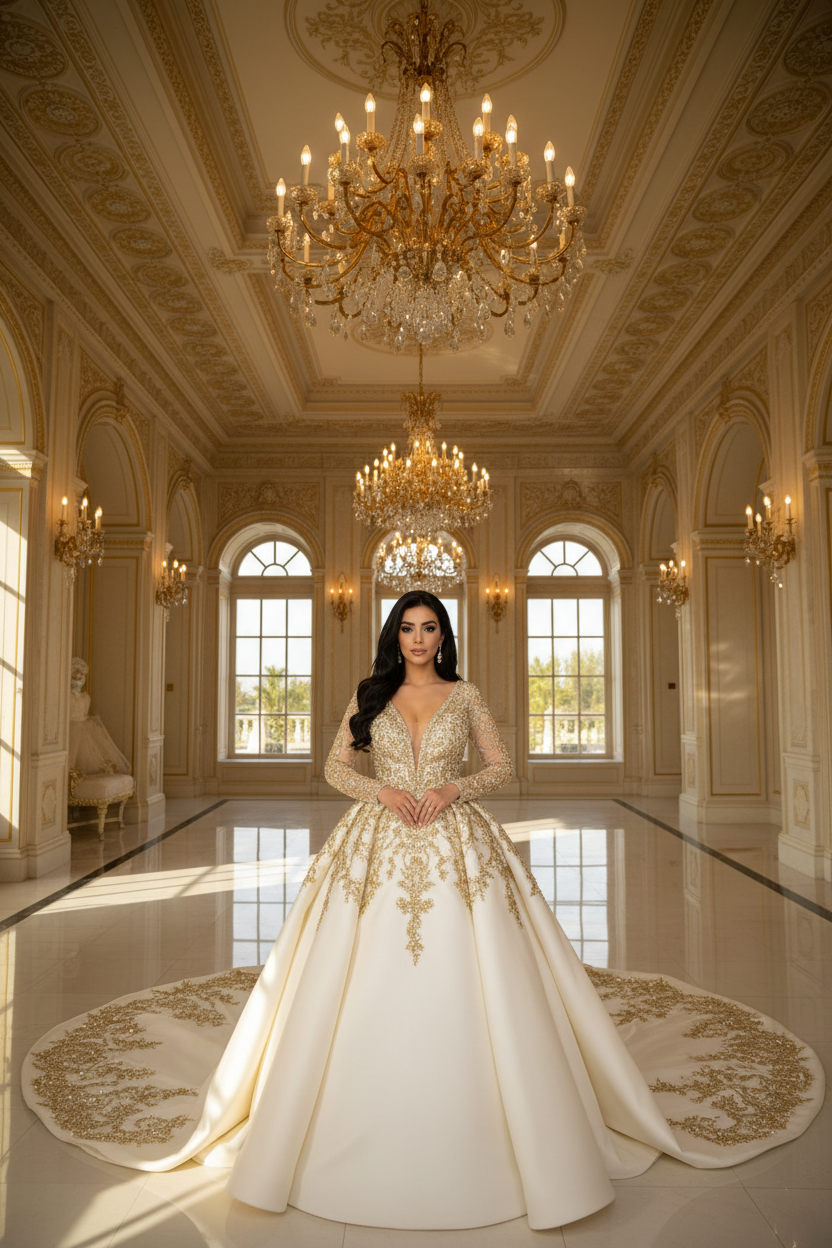 NIL-090 Royal Ivory Princess Ball Gown – Front View