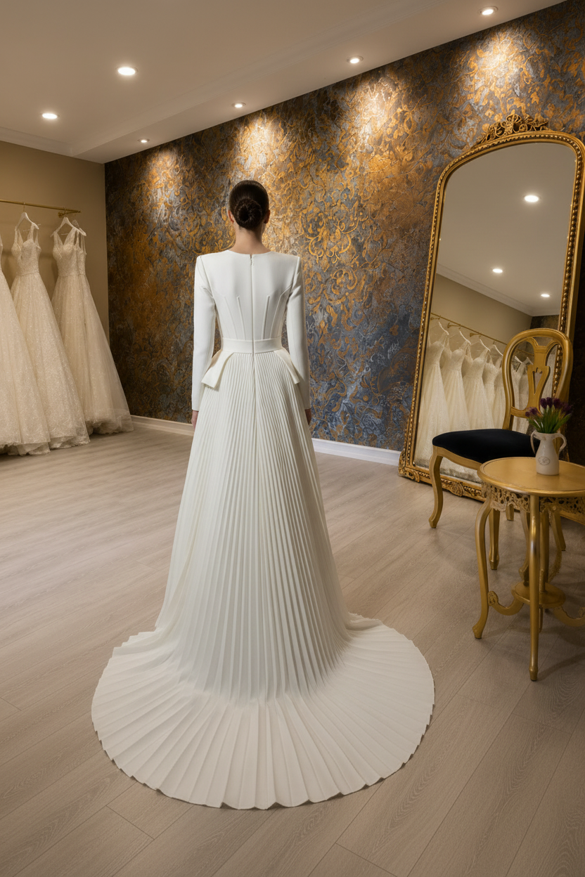 NIL-085 Pleated Mikado Couture vestido de novia – vista trasera