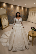 NIL-024 Champagne Ivory Royal Princess Ball Gown Hijab Style Front View