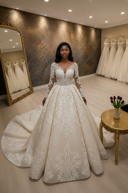 NIL-024 Champagne Ivory Koninklijk Prinses baljurk Hijab Stijl Vooraanzicht