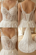 NIL-039 Romantic A-Line Lace Bridal Gown detail craftsmanship collage by NIL Wedding Dress