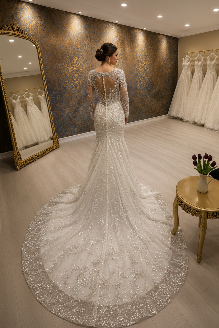 NIL-258 Crystal Couture Wedding Gown - Back View