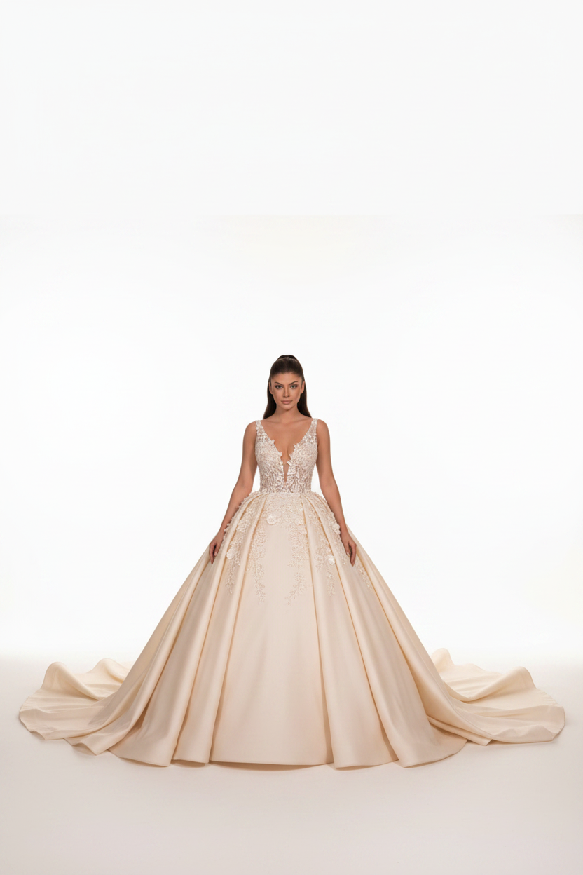 NIL-111 Champagne Royal Ball Gown – Front View