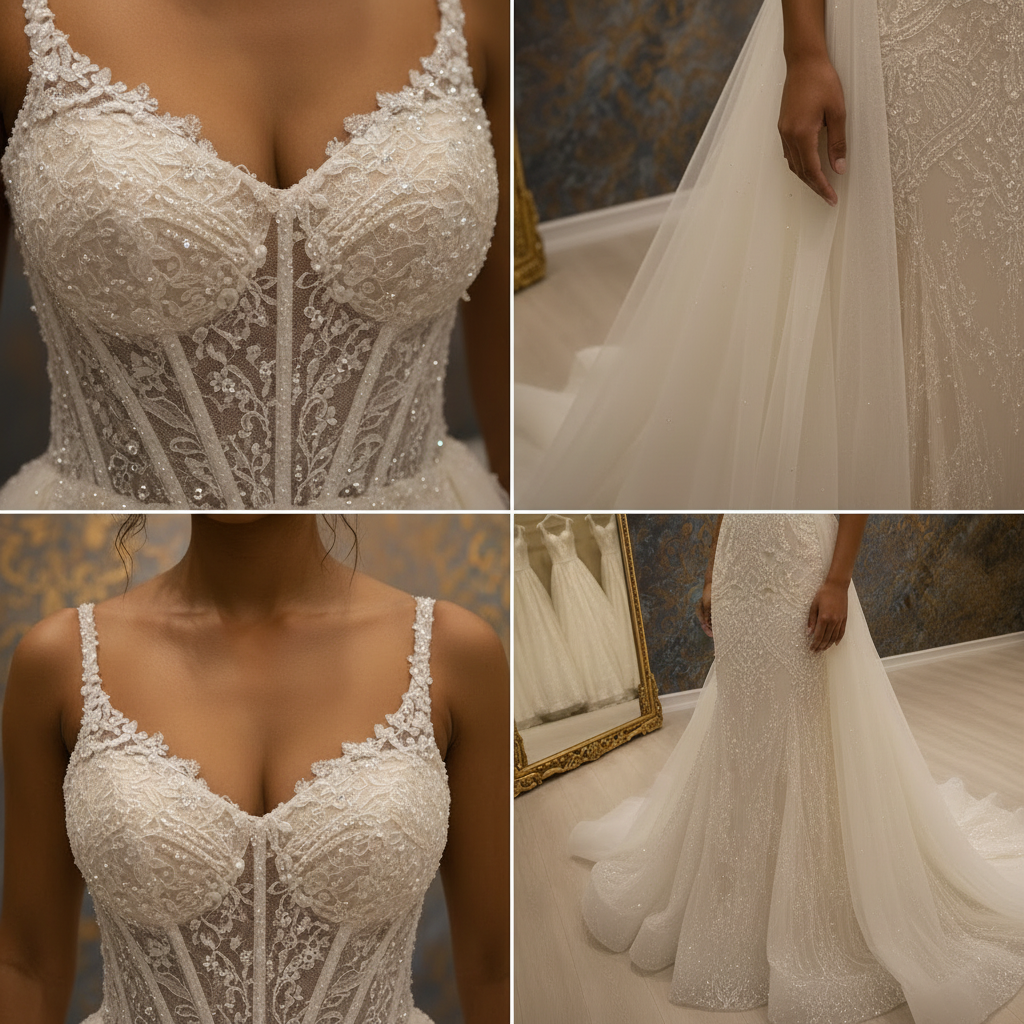 NIL-037 Crystal Beading & Lace Corset Detail